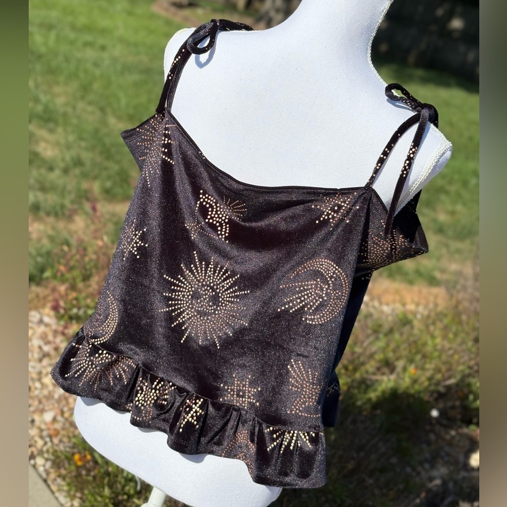 KS Garner Copper Astrology Stretch Crushed Velvet Peplum Top in Size XXL NWT - Picture 7 of 8